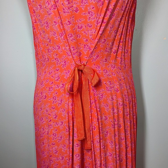 Vintage April Cornell Floral Maxi Dress Pink Cottage Waist Tie Rayon Folk‎ - Picture 5 of 11
